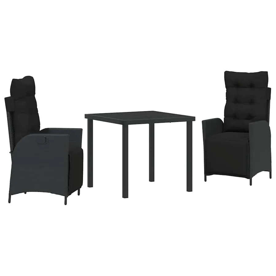 Ensemble de salle à manger pour jardin 3 pcs Noir polyrotin - 2