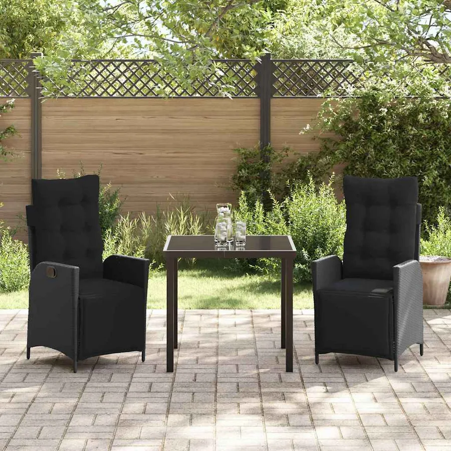 Ensemble de salle à manger pour jardin 3 pcs Noir polyrotin - 4