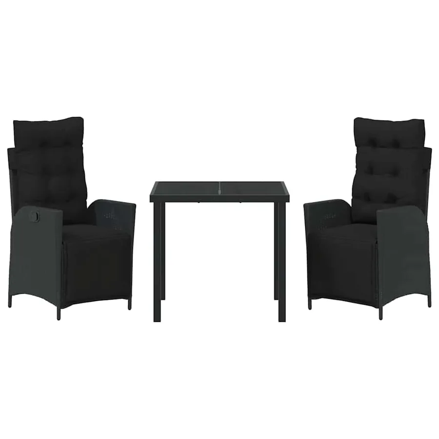 Ensemble de salle à manger pour jardin 3 pcs Noir polyrotin - 7
