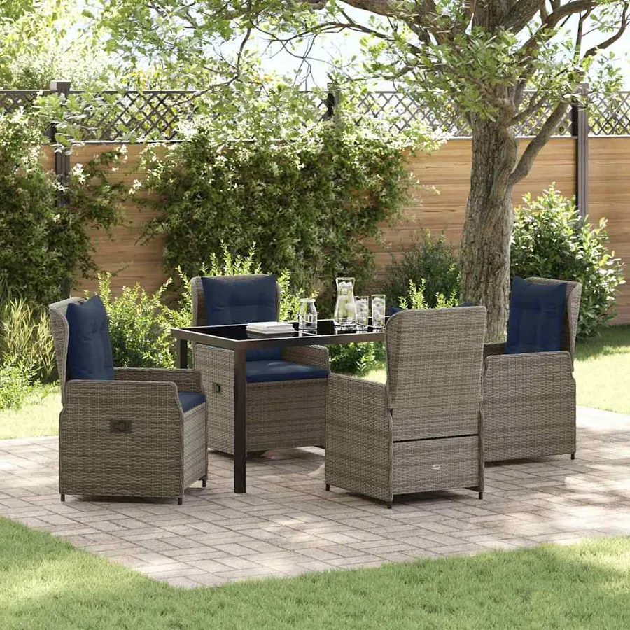 Ensemble de salle à manger pour jardin 5 pcs Gris Poly rotin
