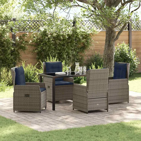 Ensemble de salle à manger pour jardin 5 pcs Gris Poly rotin