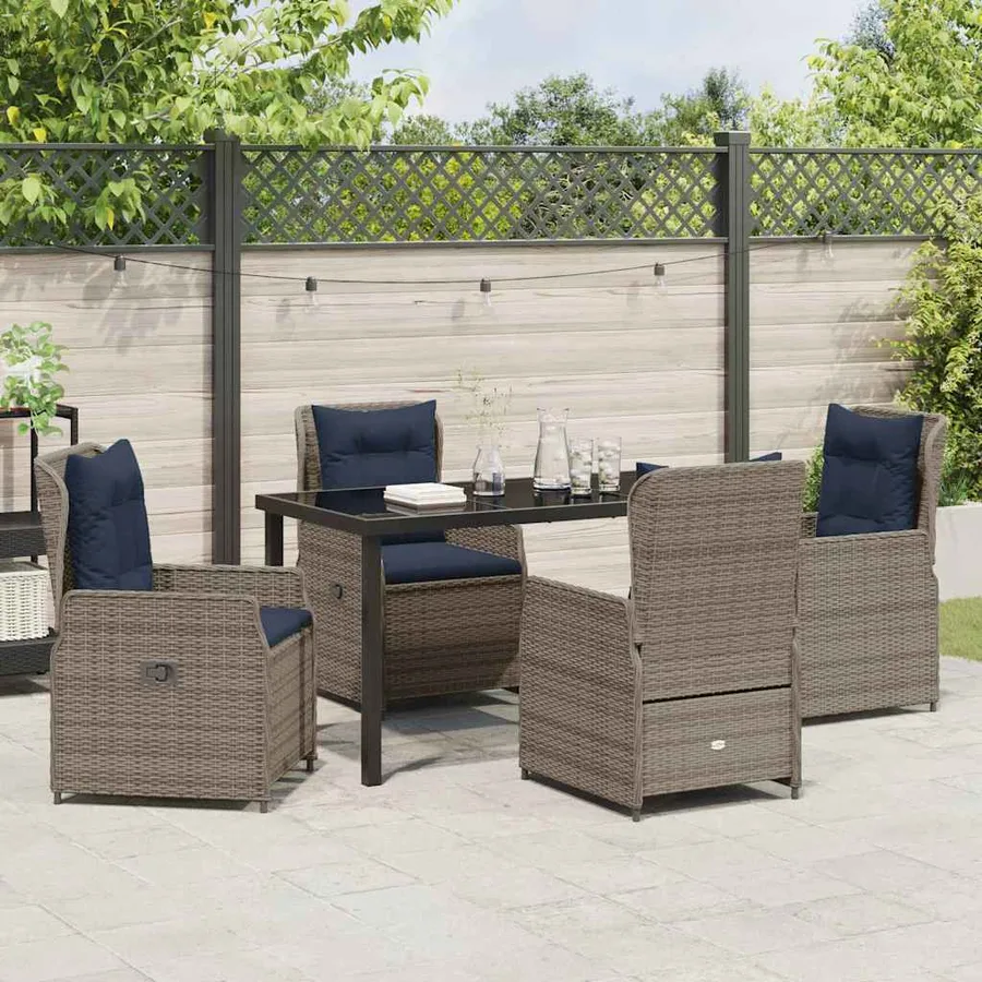 Ensemble de salle à manger pour jardin 5 pcs Gris Poly rotin - 4