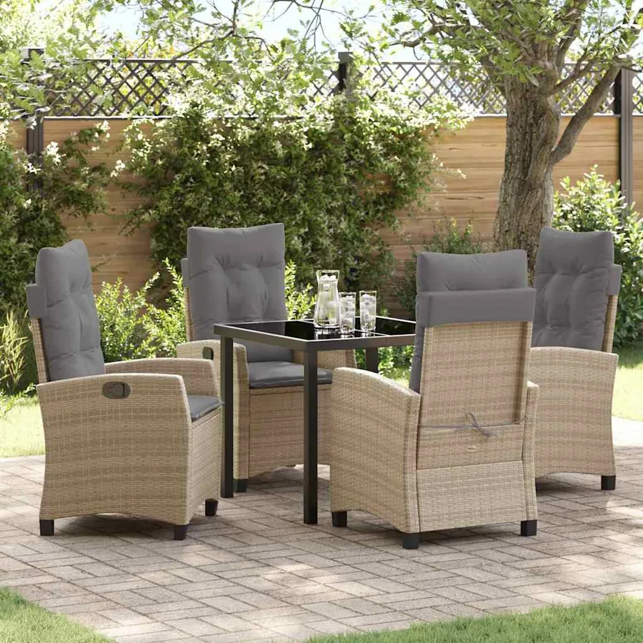 Ensemble de salle à manger pour jardin 5 pcs Beige polyrotin