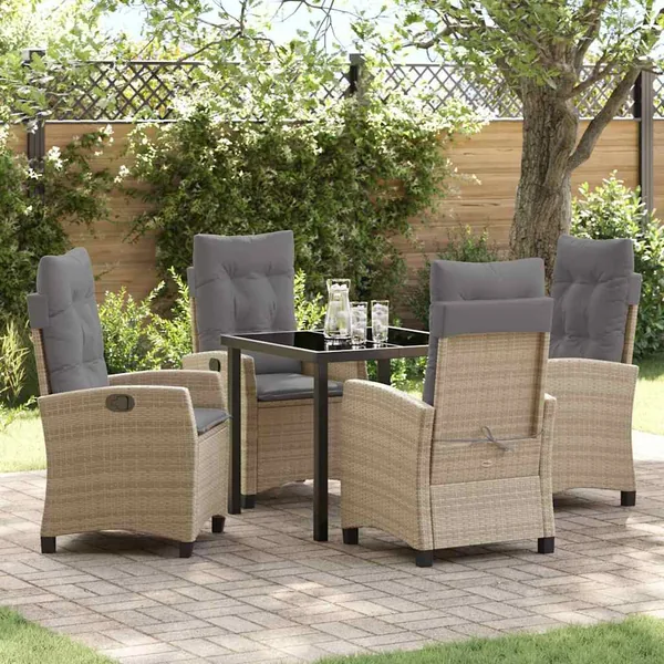 Ensemble de salle à manger pour jardin 5 pcs Beige polyrotin