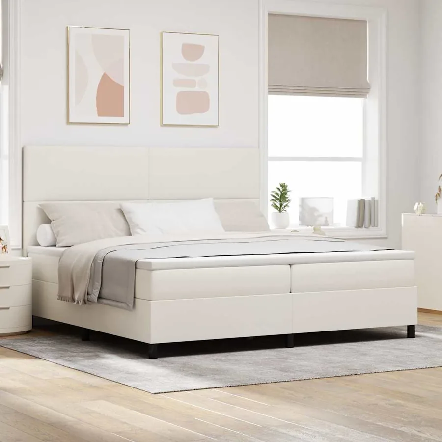 Lit à ressort LED avec tête de lit Crème et Blanc 200 x 200 cm