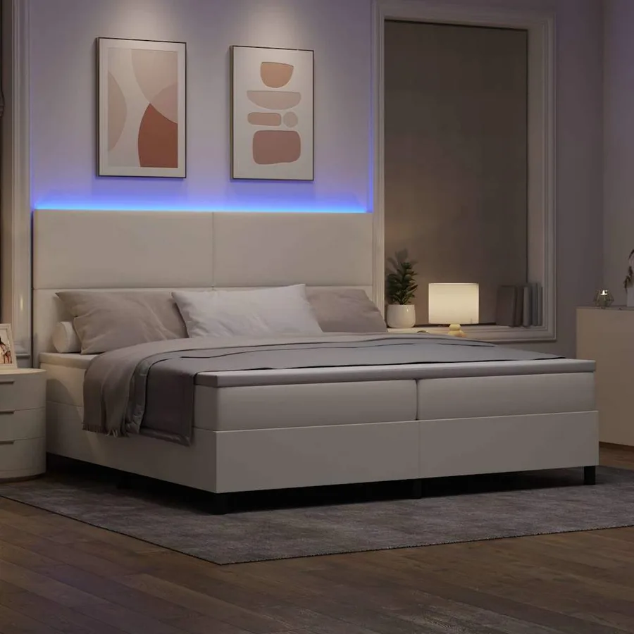Lit à ressort LED avec tête de lit Crème et Blanc 200 x 200 cm - 5
