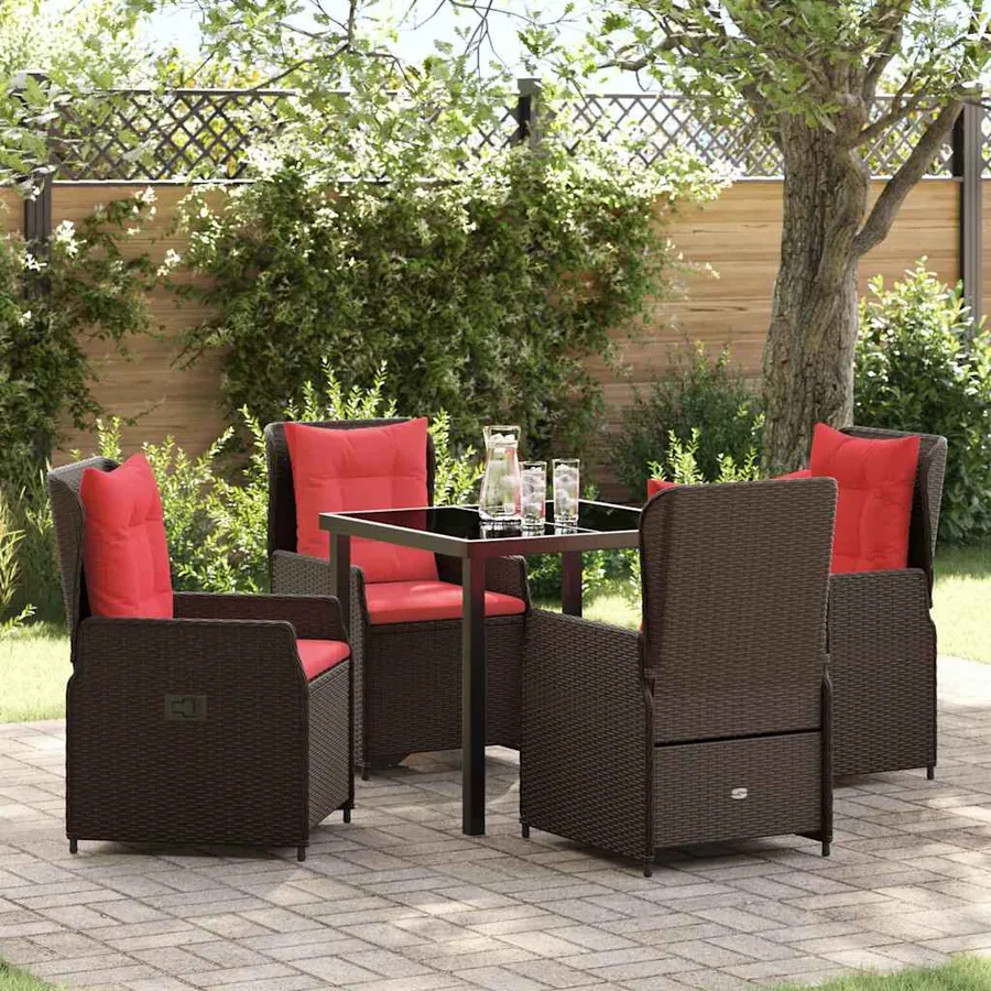 Ensemble de salle à manger pour jardin 5 pcs Marron Poly rotin