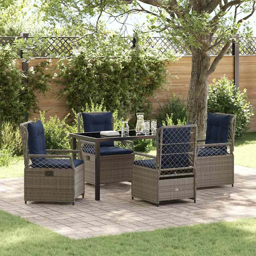 Ensemble de salle à manger pour jardin 5 pcs Gris polyrotin