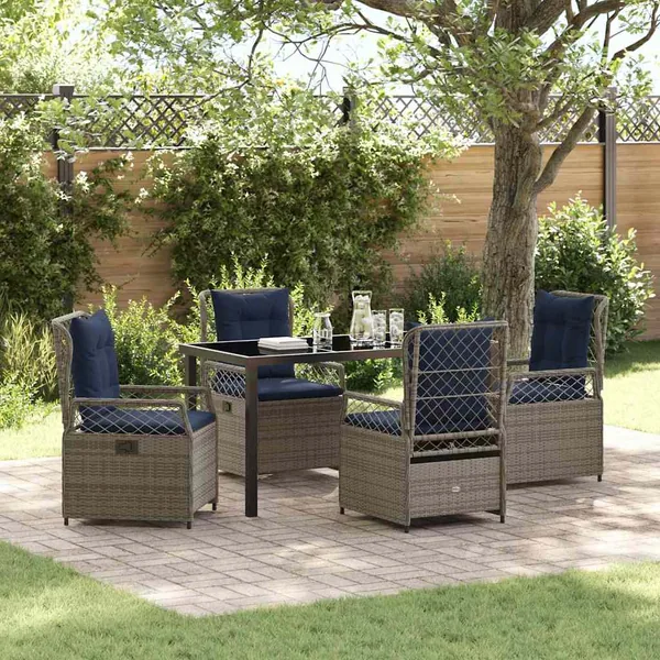 Ensemble de salle à manger pour jardin 5 pcs Gris polyrotin