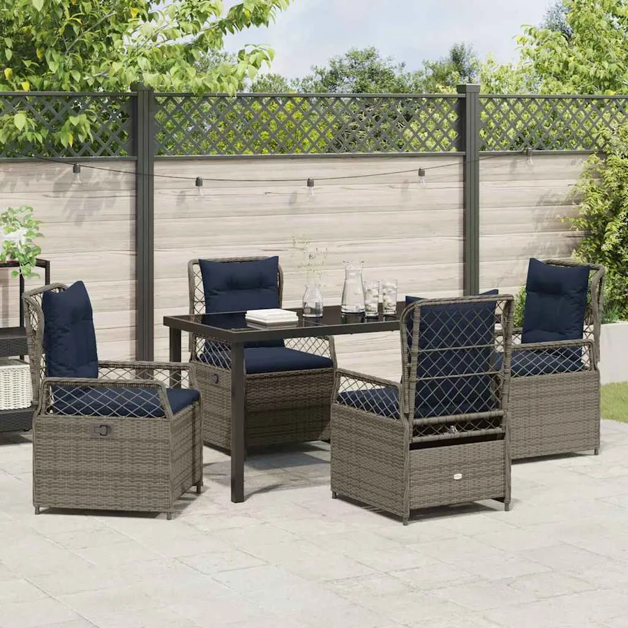 Ensemble de salle à manger pour jardin 5 pcs Gris polyrotin - 4