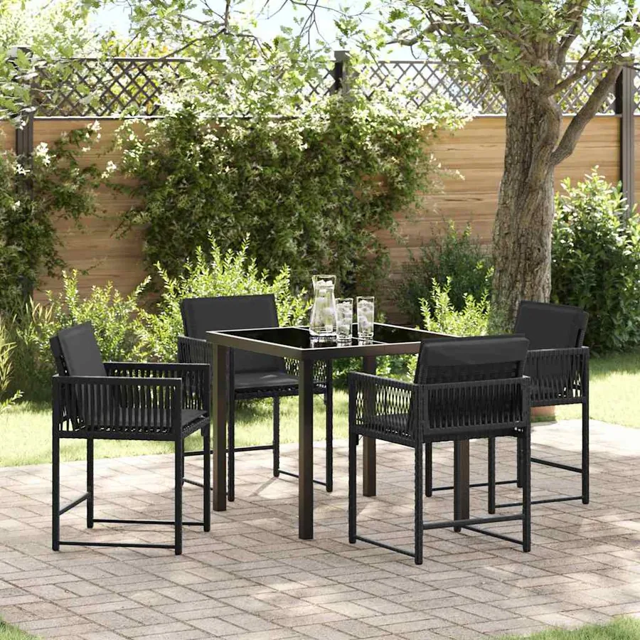Ensemble de salle à manger pour jardin 5 pcs Noir polyrotin