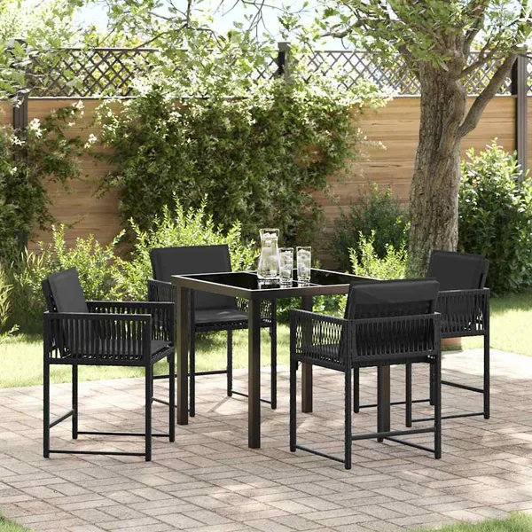 Ensemble de salle à manger pour jardin 5 pcs Noir polyrotin