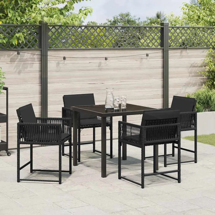Ensemble de salle à manger pour jardin 5 pcs Noir polyrotin - 4