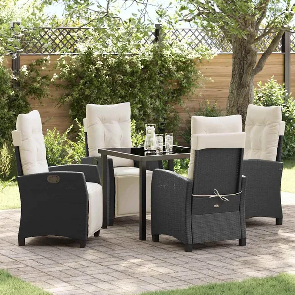 Ensemble de salle à manger pour jardin 5 pcs Noir polyrotin