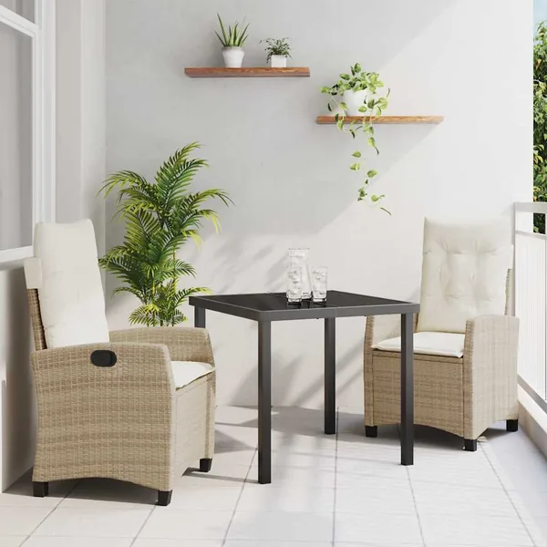 Ensemble de salle à manger pour jardin 3 pcs Beige polyrotin