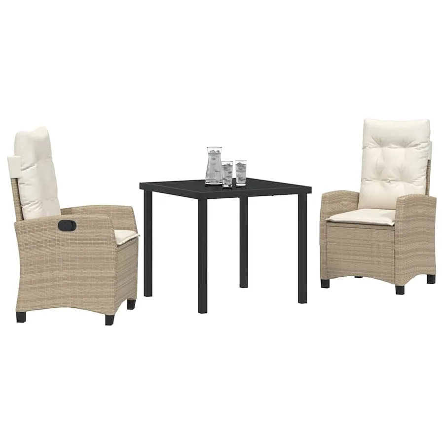 Ensemble de salle à manger pour jardin 3 pcs Beige polyrotin - 3