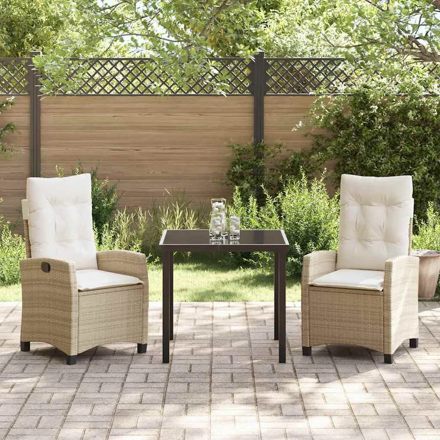 Ensemble de salle à manger pour jardin 3 pcs Beige polyrotin - 4