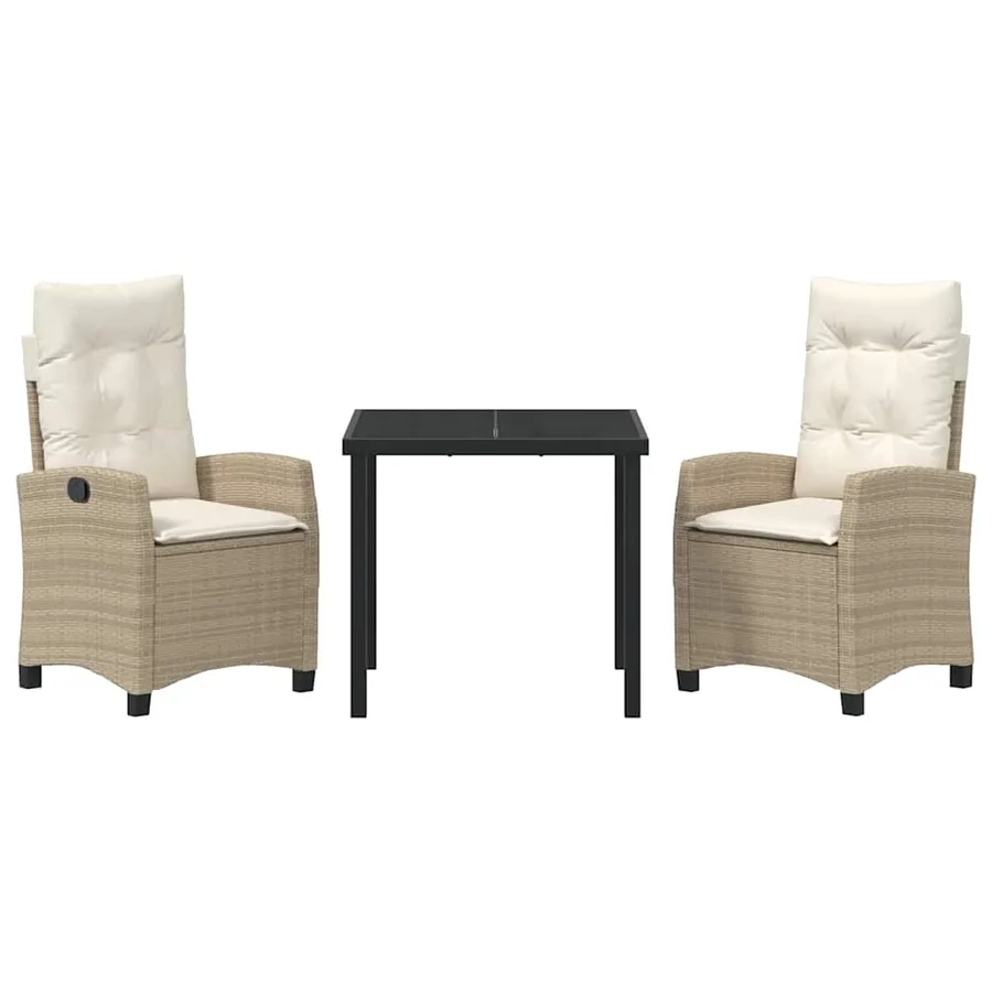 Ensemble de salle à manger pour jardin 3 pcs Beige polyrotin - 7