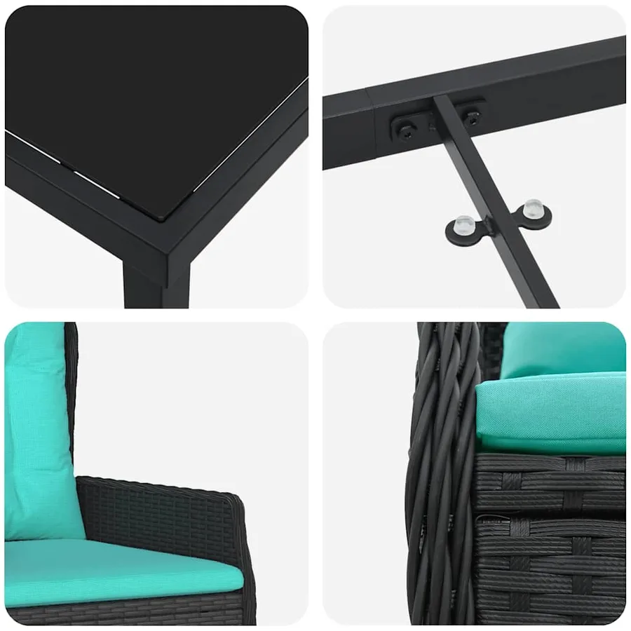 Ensemble de salle à manger pour jardin 5 pcs Noir Poly rotin - 9