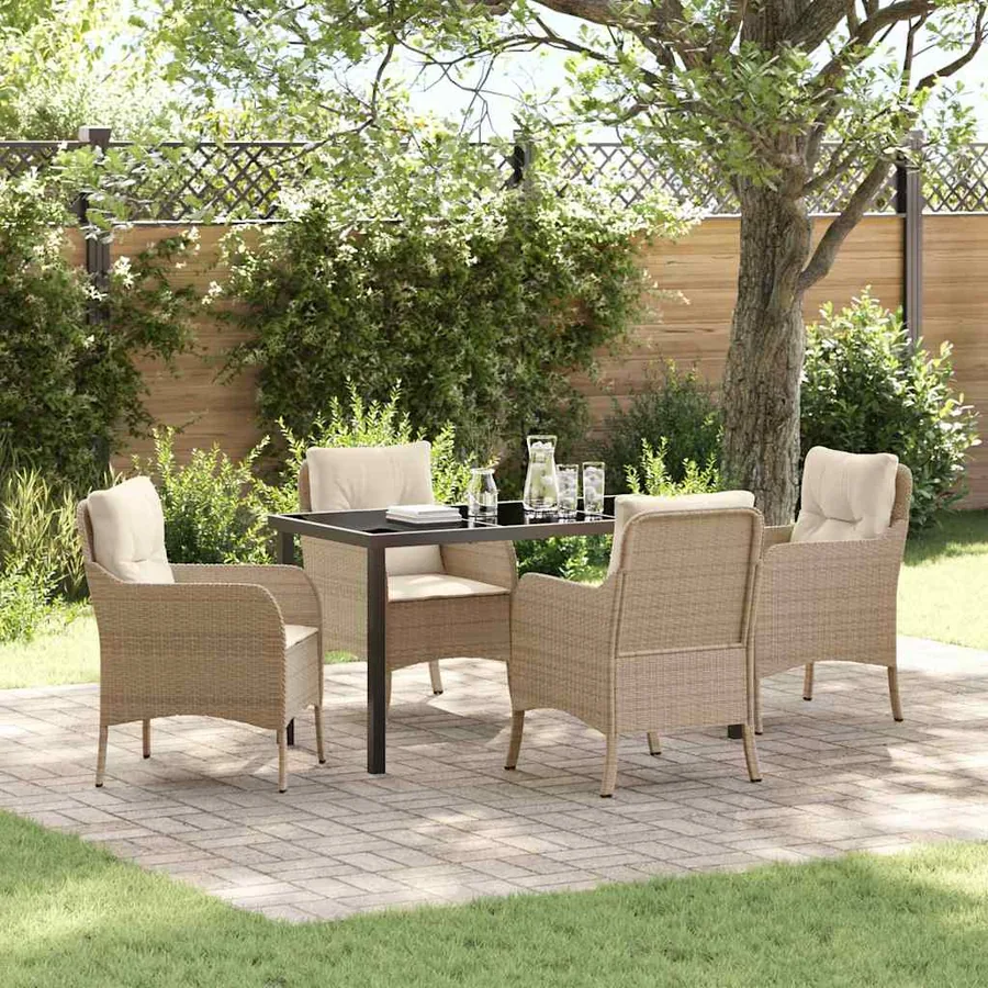Ensemble de salle à manger pour jardin 5 pcs Beige polyrotin