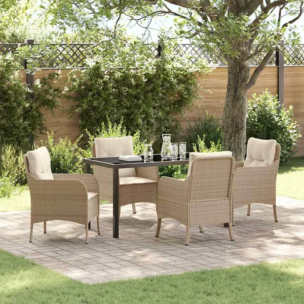 Ensemble de salle à manger pour jardin 5 pcs Beige polyrotin