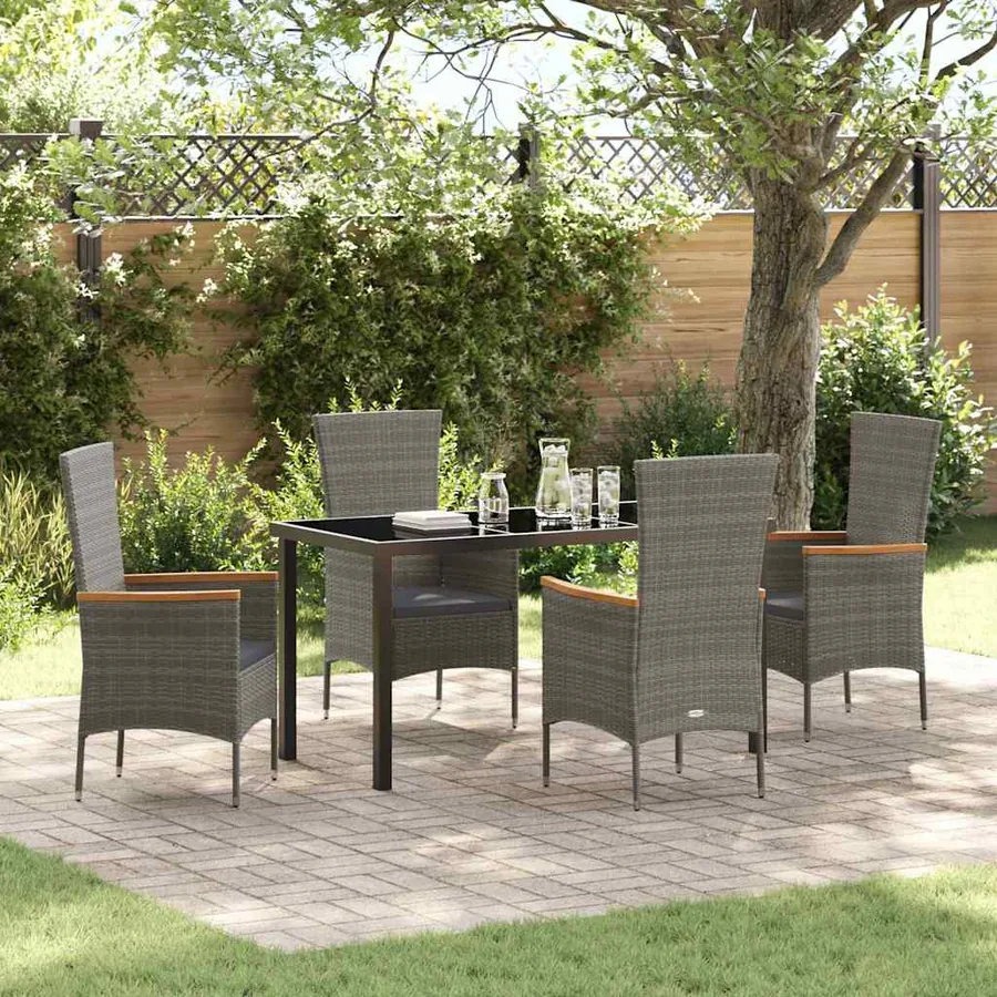 Ensemble de salle à manger pour jardin avec coussin 5 pcs Gris