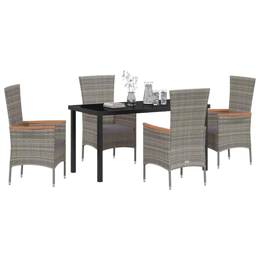 Ensemble de salle à manger pour jardin avec coussin 5 pcs Gris - 3