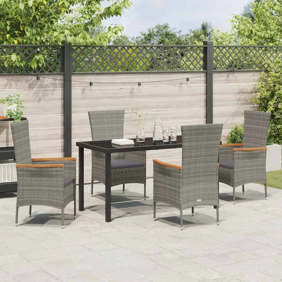Ensemble de salle à manger pour jardin avec coussin 5 pcs Gris - 4