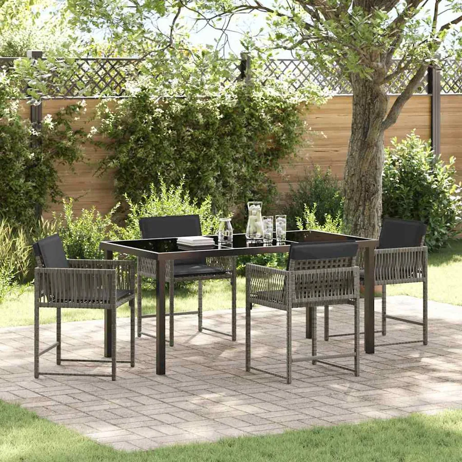 Ensemble de salle à manger pour jardin 5 pcs Gris polyrotin