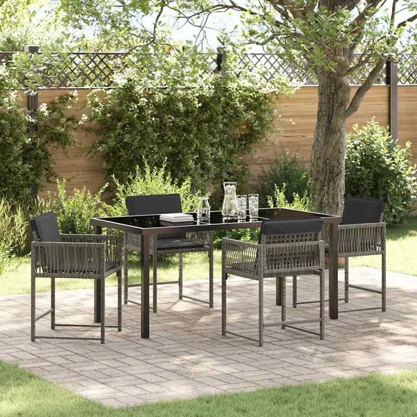 Ensemble de salle à manger pour jardin 5 pcs Gris polyrotin