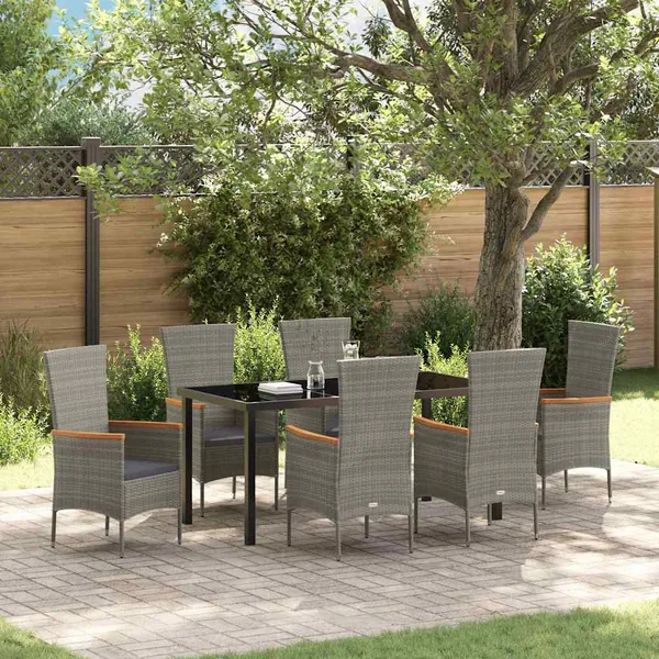 Ensemble de salle à manger pour jardin avec coussin 7 pcs Gris