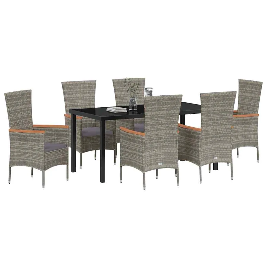 Ensemble de salle à manger pour jardin avec coussin 7 pcs Gris - 3