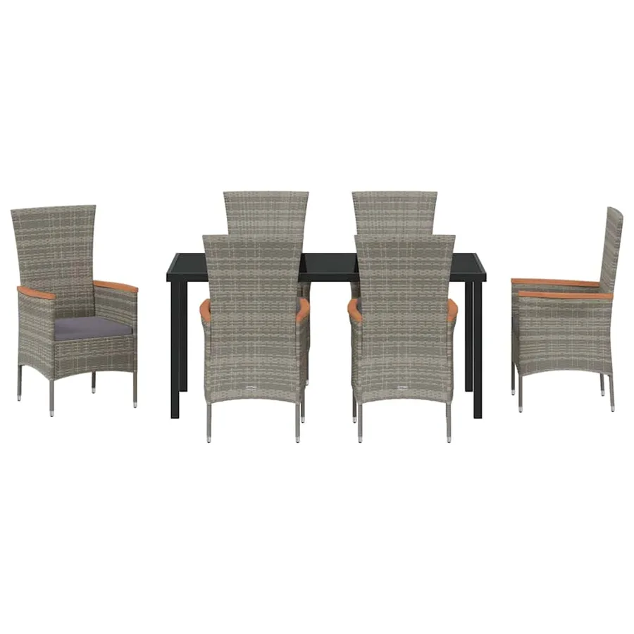 Ensemble de salle à manger pour jardin avec coussin 7 pcs Gris - 7
