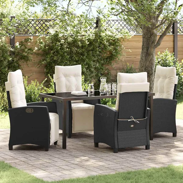 Ensemble de salle à manger pour jardin 5 pcs Noir polyrotin