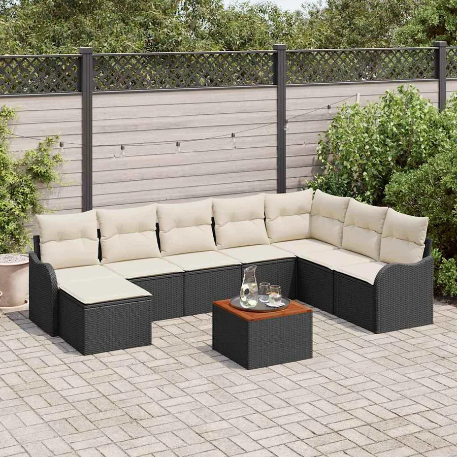 Ensemble de canapé de jardin avec coussin 9 pcs Noir polyrotin