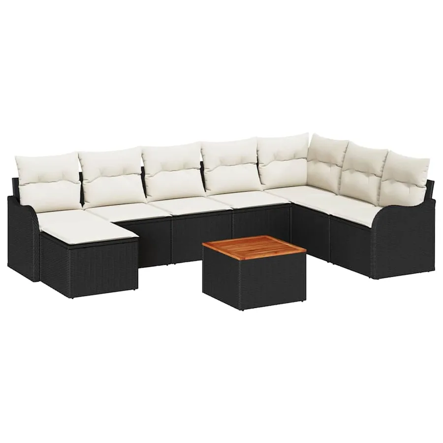 Ensemble de canapé de jardin avec coussin 9 pcs Noir polyrotin - 2