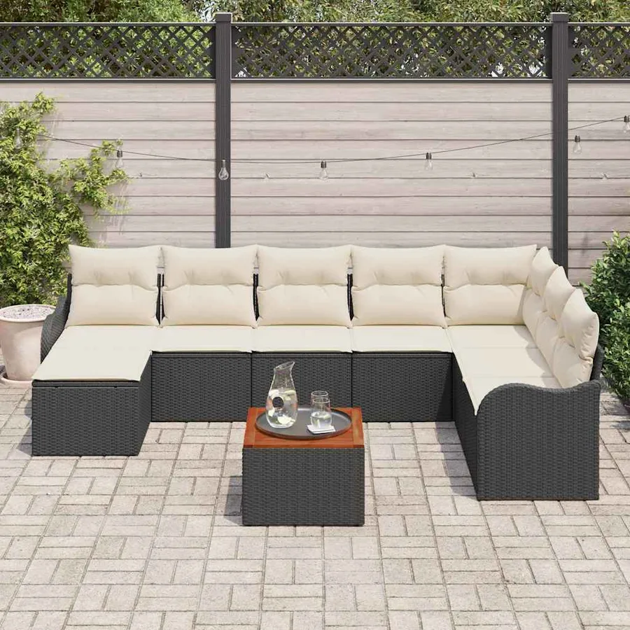 Ensemble de canapé de jardin avec coussin 9 pcs Noir polyrotin - 3