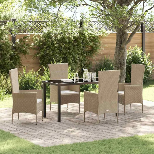 Ensemble de salle à manger pour jardin 5 pcs Beige polyrotin