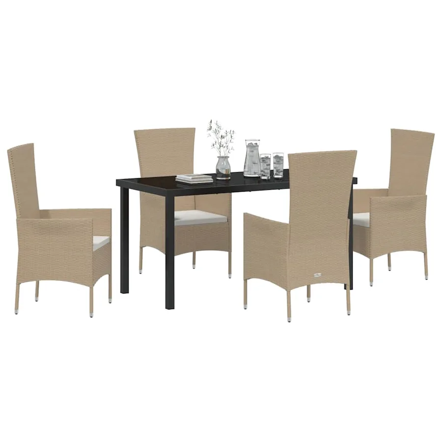 Ensemble de salle à manger pour jardin 5 pcs Beige polyrotin - 3