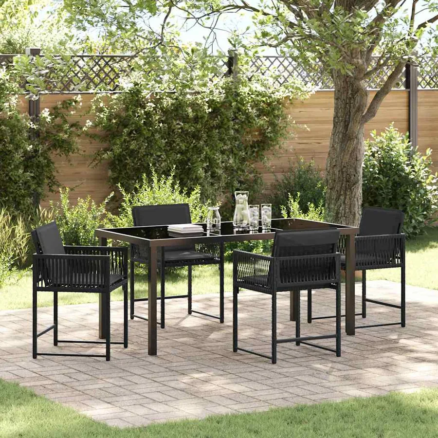 Ensemble de salle à manger pour jardin 5 pcs Noir polyrotin