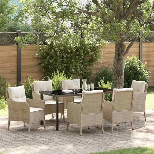 Ensemble de salle à manger pour jardin 7 pcs Beige polyrotin