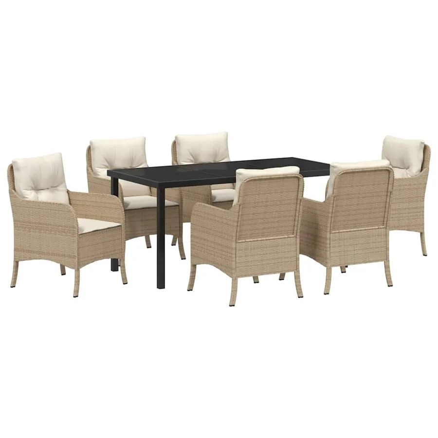 Ensemble de salle à manger pour jardin 7 pcs Beige polyrotin - 2