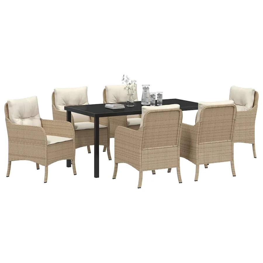 Ensemble de salle à manger pour jardin 7 pcs Beige polyrotin - 3