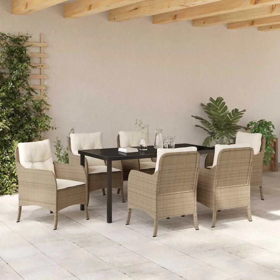 Ensemble de salle à manger pour jardin 7 pcs Beige polyrotin - 4
