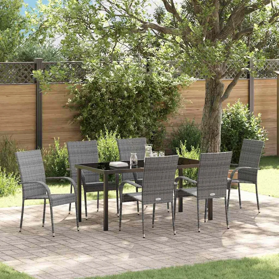 Ensemble de salle à manger pour jardin 7 pcs Gris