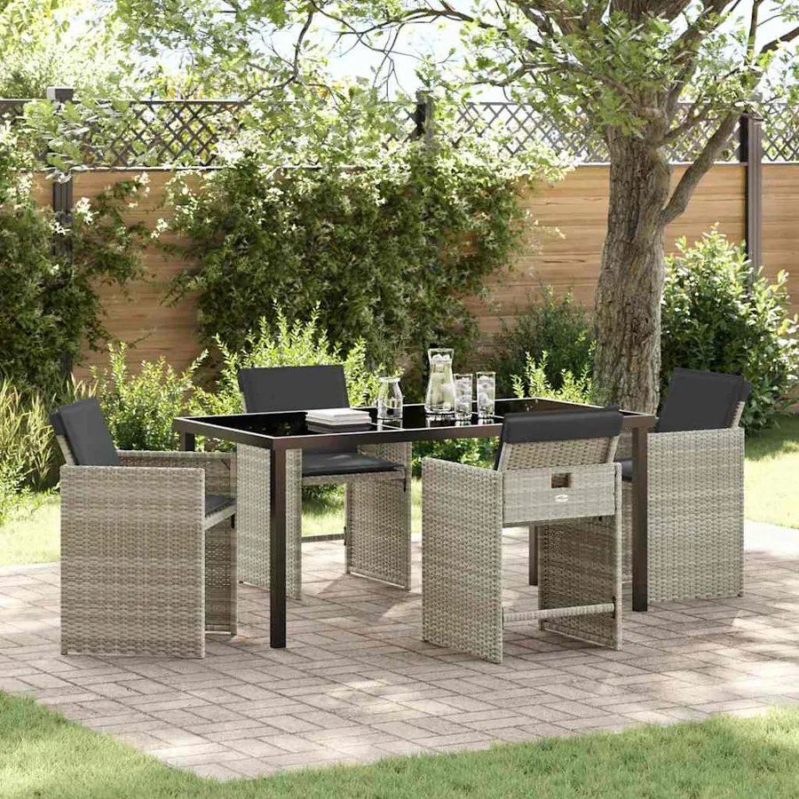 Ensemble de salle à manger pour jardin 5 pcs Gris clair