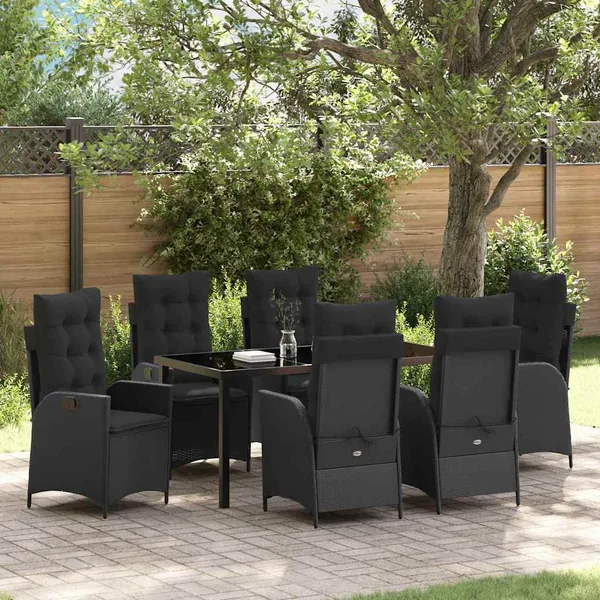 Ensemble de salle à manger pour jardin 7 pcs Noir polyrotin
