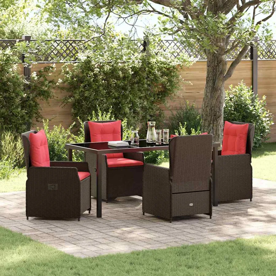 Ensemble de salle à manger pour jardin 5 pcs Marron Poly rotin