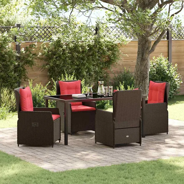 Ensemble de salle à manger pour jardin 5 pcs Marron Poly rotin