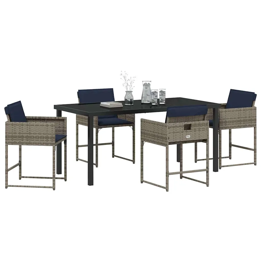 Ensemble de salle à manger pour jardin 5 pcs Gris polyrotin - 3